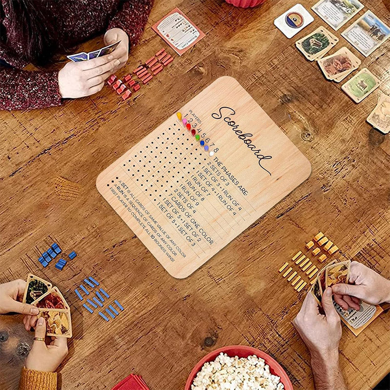 Reusable Wooden Phase 10 Scoreboard with Pegs for 8 Players