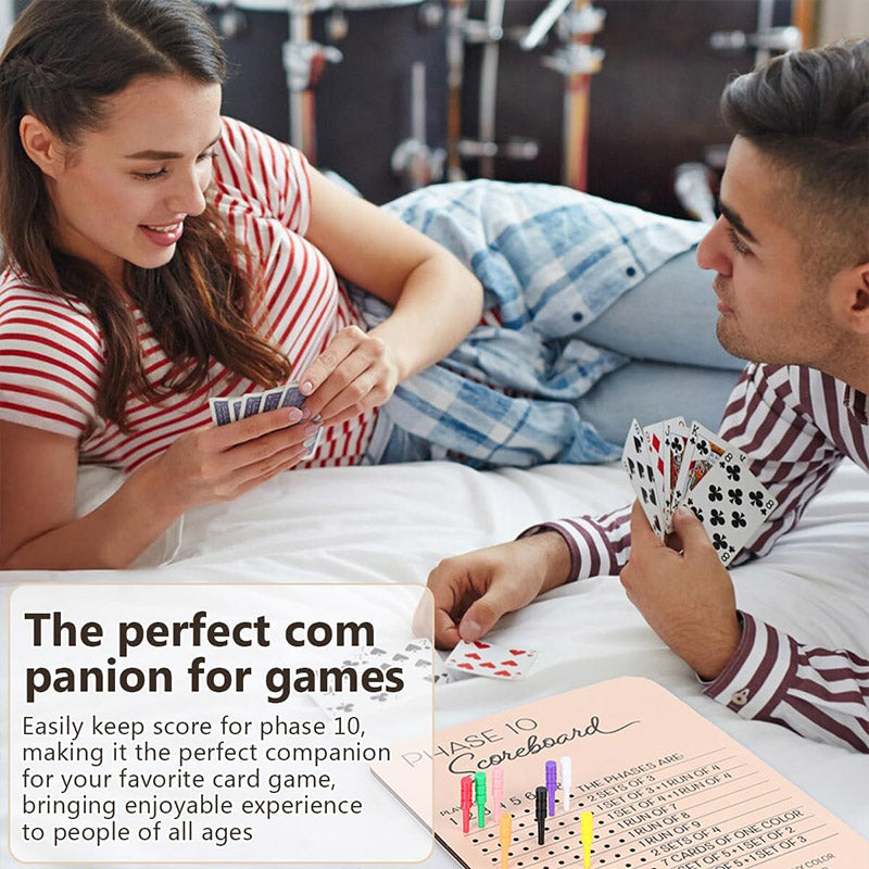 Reusable Wooden Phase 10 Scoreboard with Pegs for 8 Players