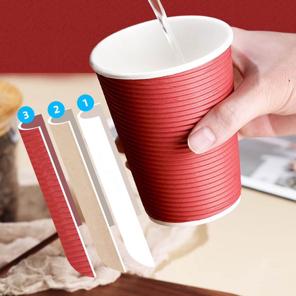 50 Sets Corrugated Paper Cups with Lids 4 Sizes