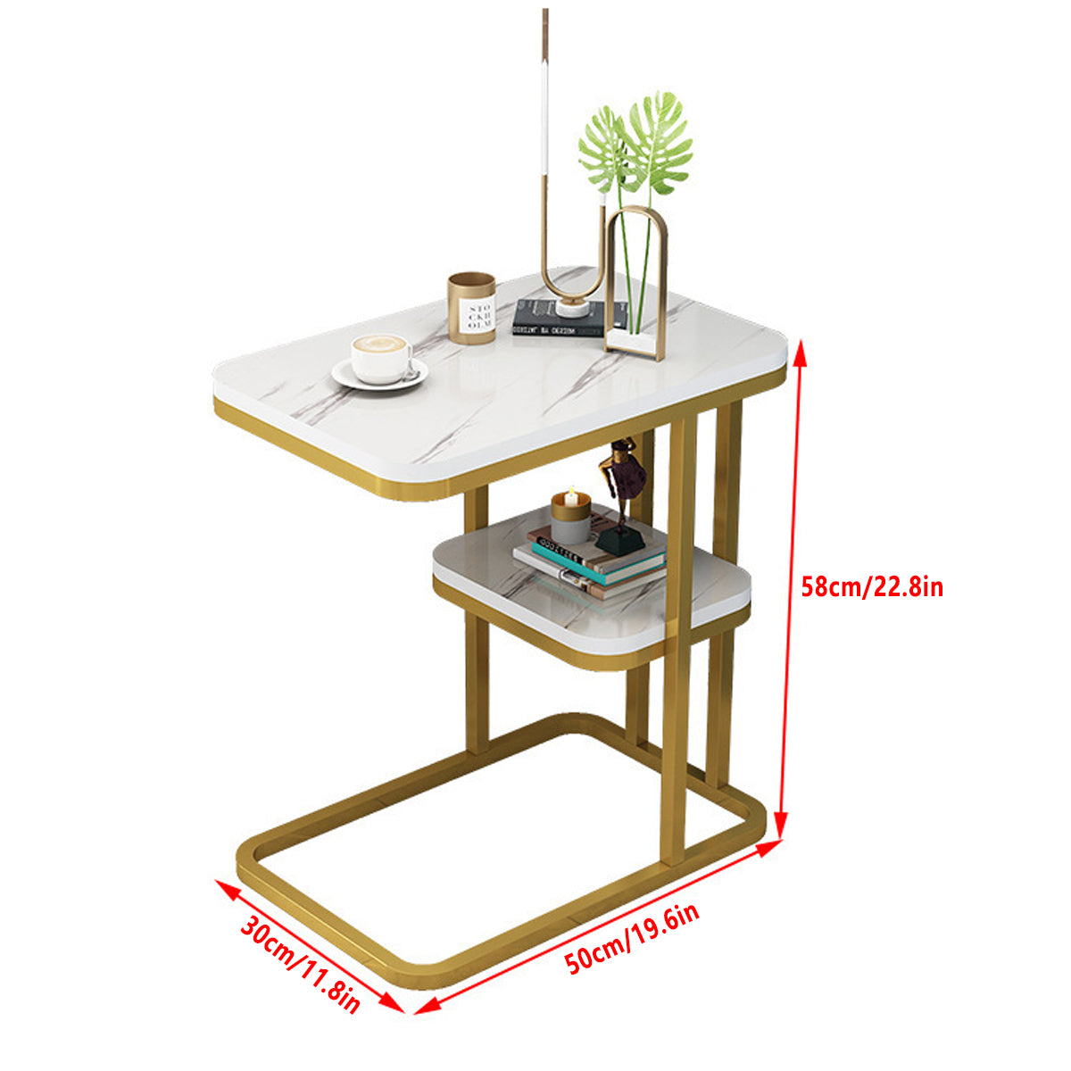 2-Tier Sofa Side Table with Storage Shelf Living Room