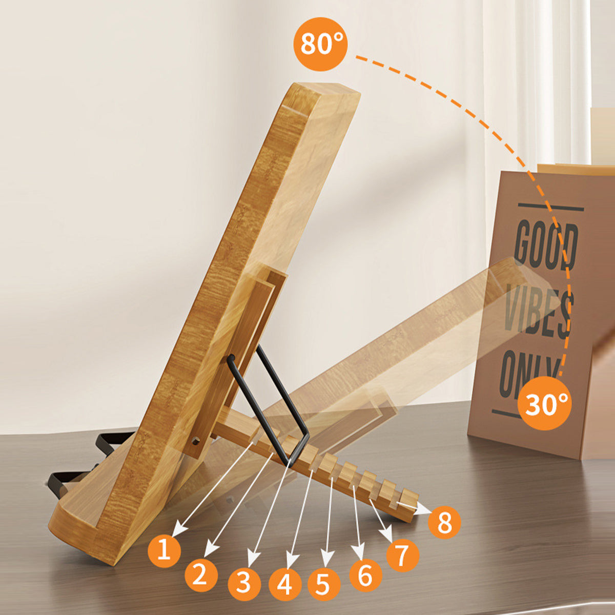 Wooden Adjustable Reading Stand Book Holder with 8 Angles