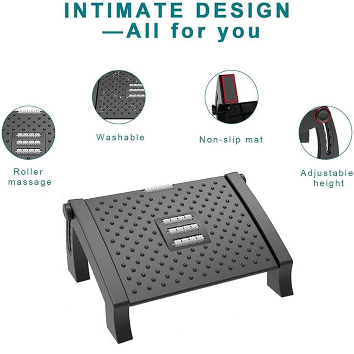 Office Foot Rest Stool Adjustable Pedal with Massage Support