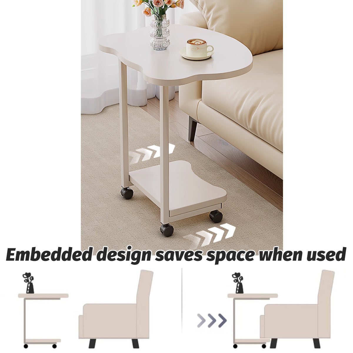 Moveable Side Table with Rolling Wheels for Sofa and Bedside