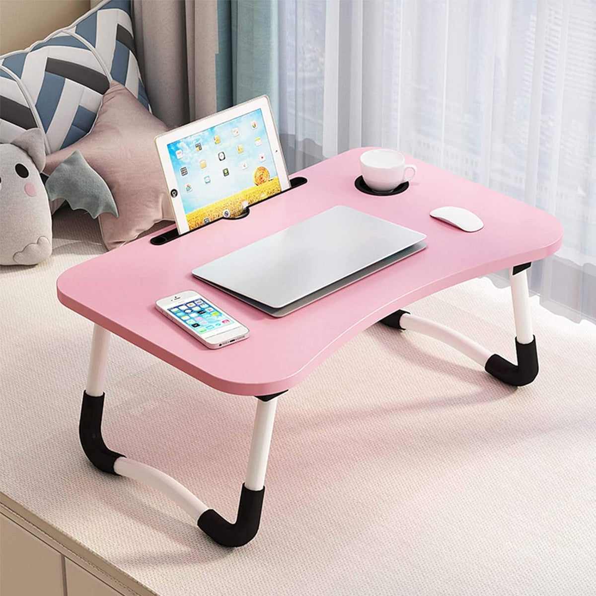 Foldable Overbed Laptop Table with Drawer