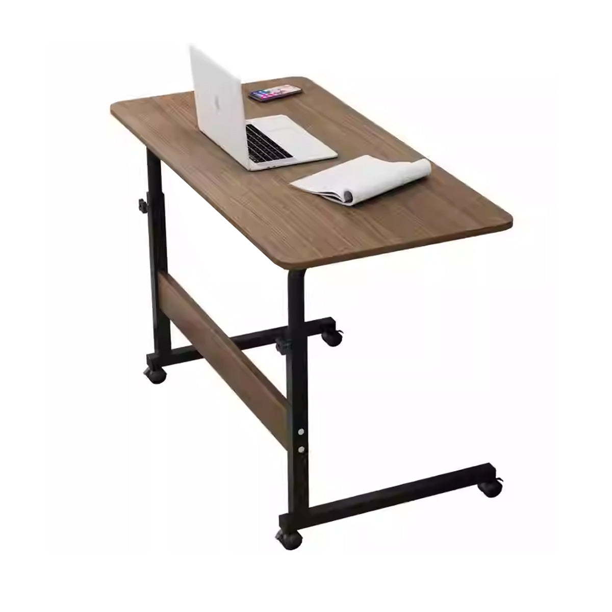 Mobile Bedside Table with Adjustable Height and Wooden-Tone Desktop