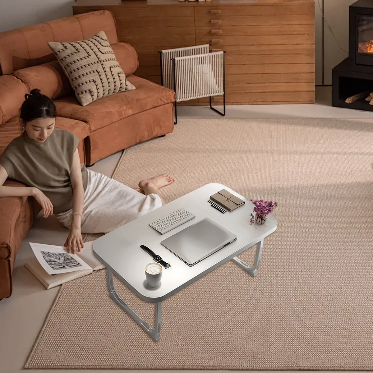 Folding Bed Desk with Retractable Legs for Study and Dorm Use