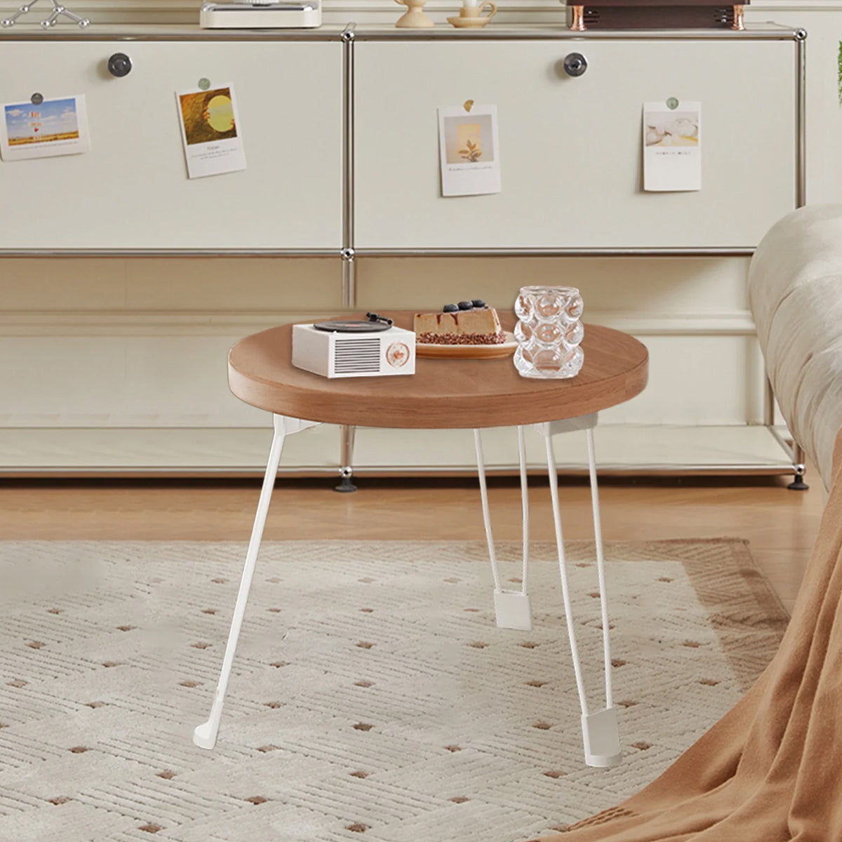 Folding Small Round Table with Steel Legs and Compact Design