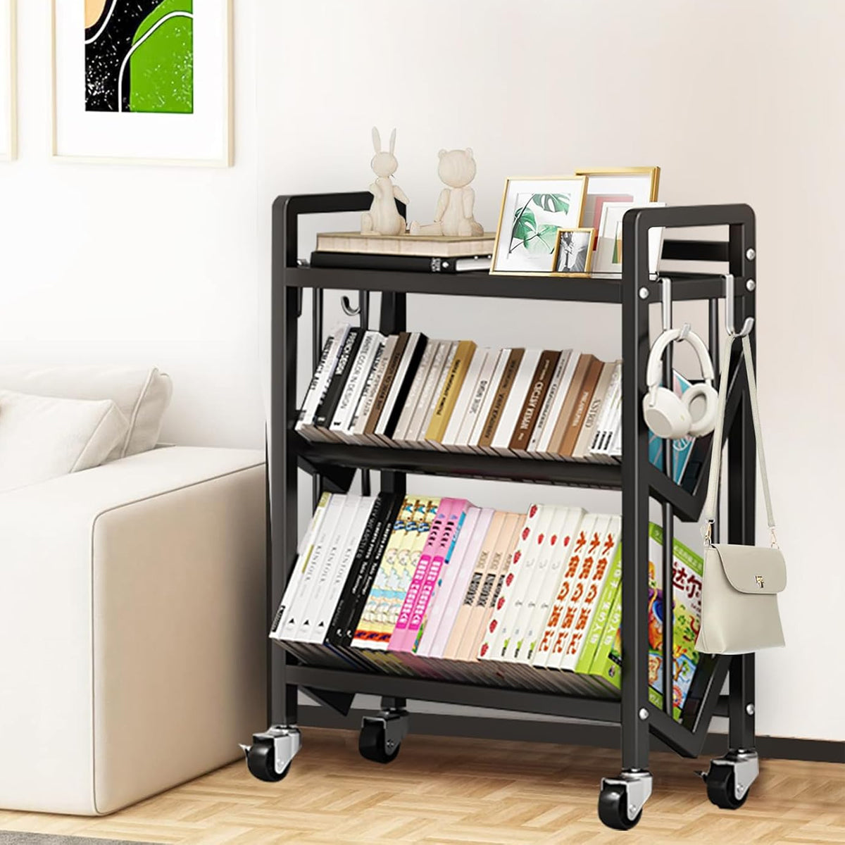 3-Tier Steel Storage Rack Bookshelf Rolling Mobile Home Organizer