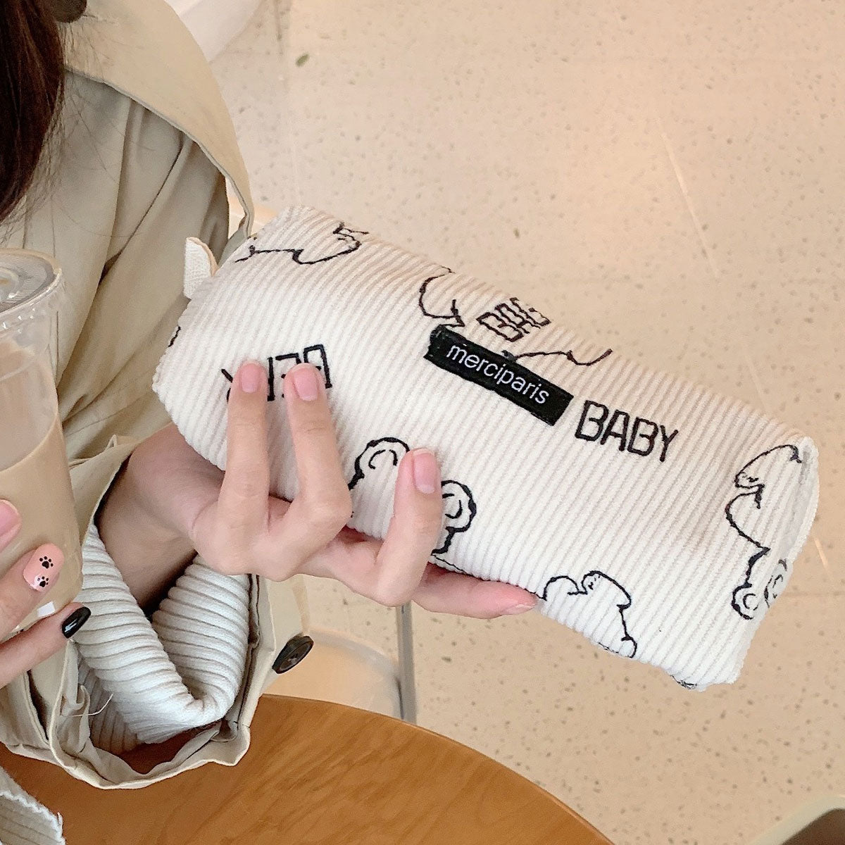 Pencil Case Organiser Bag Large Capacity Corduroy Zipper