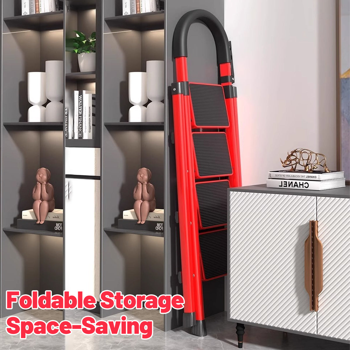 4 Step Carbon Steel Folding Ladder Heavy Duty Home Use