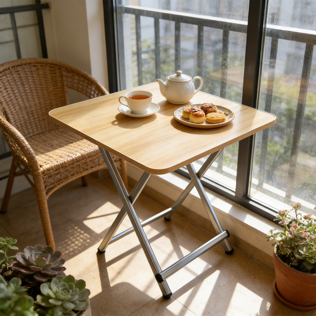 60cm Wooden Folding Square Table for Home and Workspace