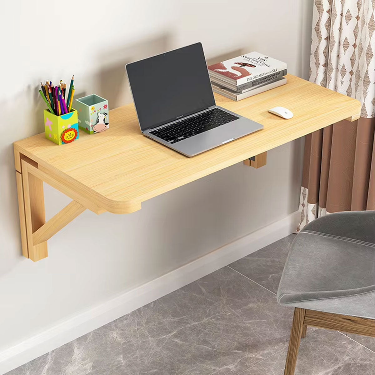 Wall-Mounted Foldable Wood Table with Space-Saving Design