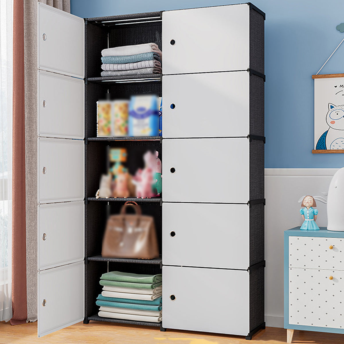 Floor Standing Office Storage Cabinet with Magnetic Doors White