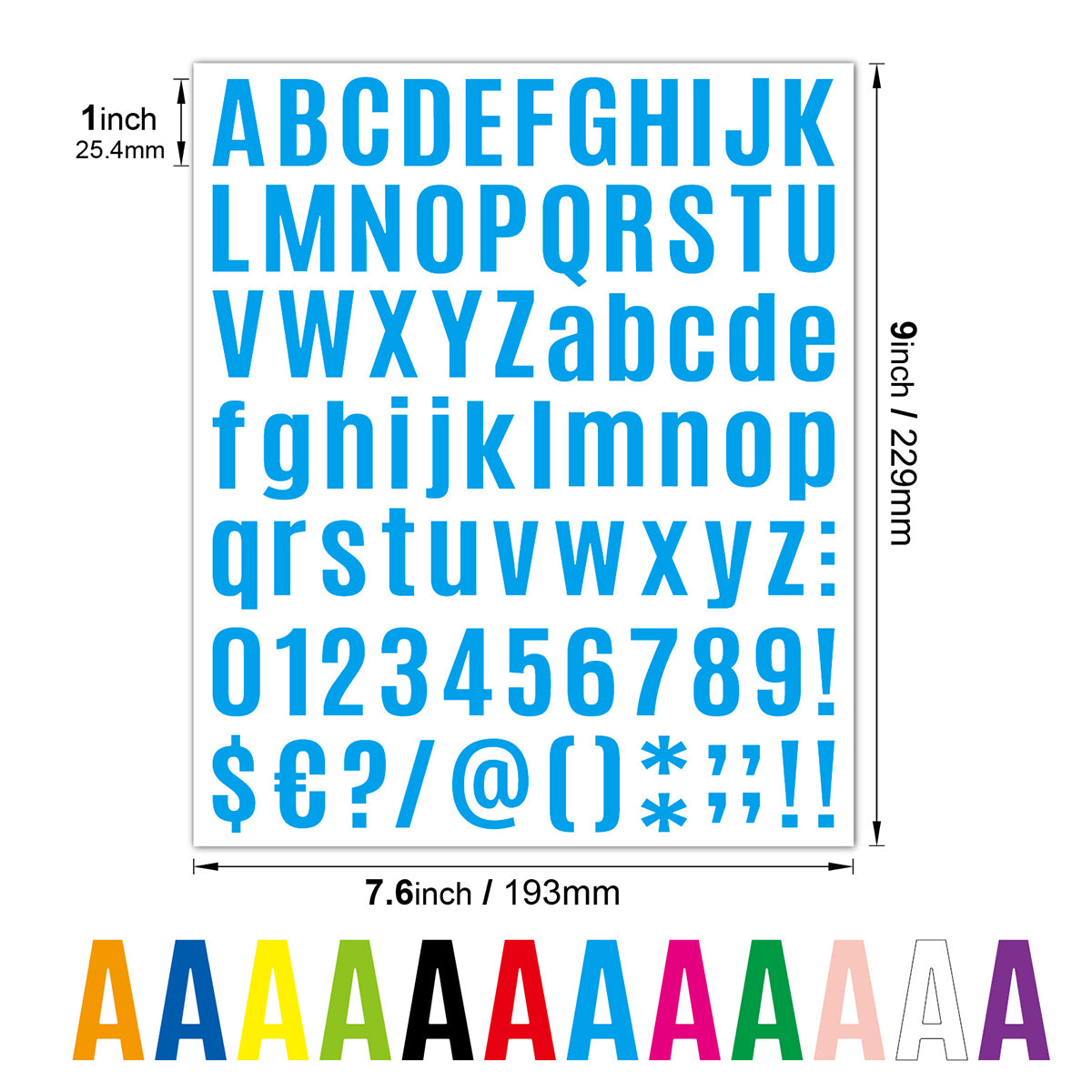 10 Sheets Alphanumeric Vinyl Stickers Colourful Water-Resistant