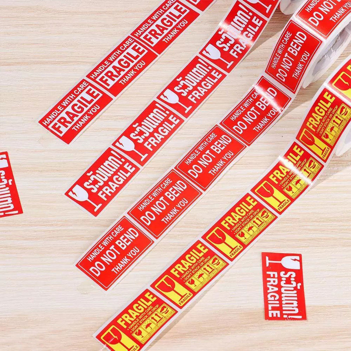 4 Rolls Fragile Warning Label Stickers Red Handle With Care