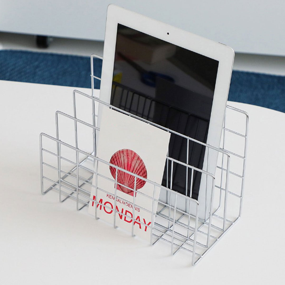 Three Layer Iron Document Organiser Rack Space Saving Silver Finish