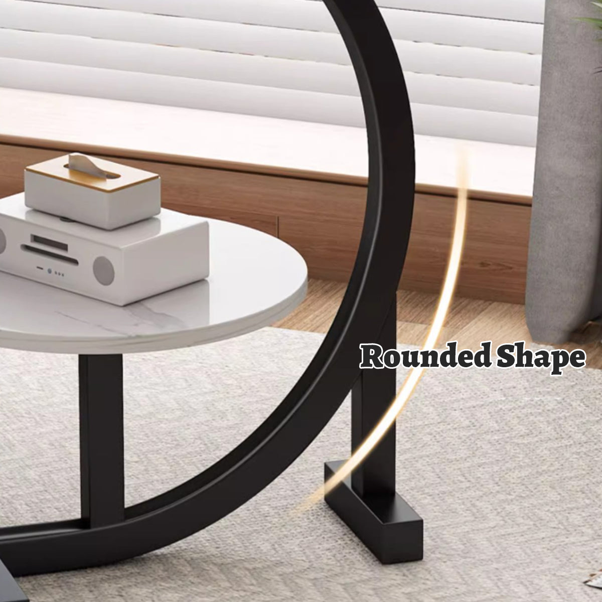 Mobile Round Side Table with Two Tier Storage