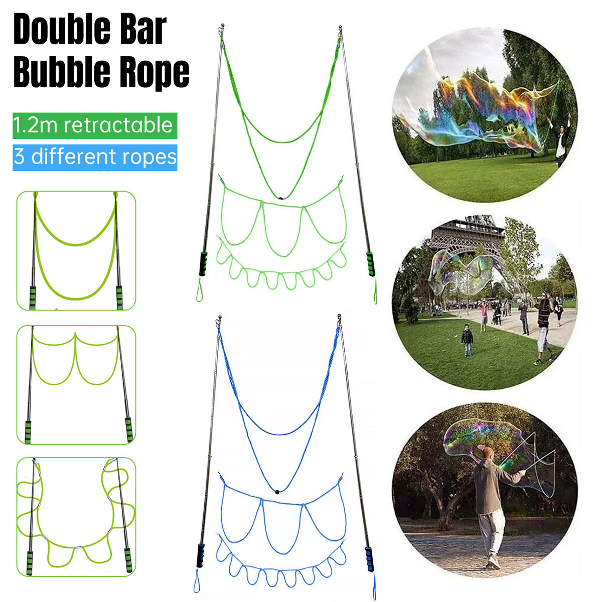 1.2m Telescopic Bubble Wand with 3 Rope Shapes