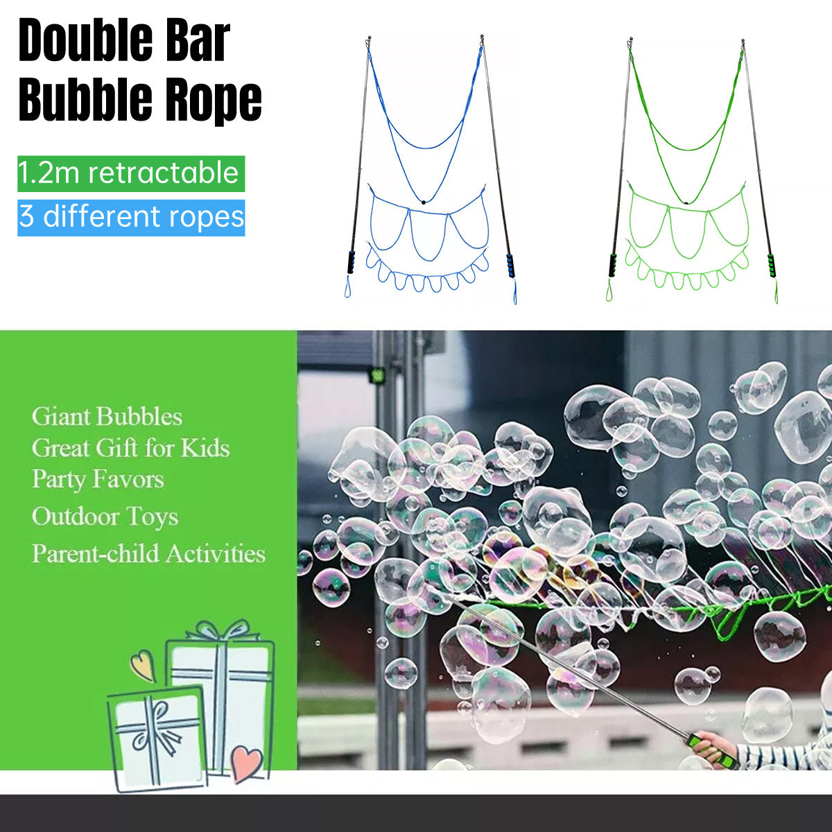 1.2m Telescopic Bubble Wand with 3 Rope Shapes