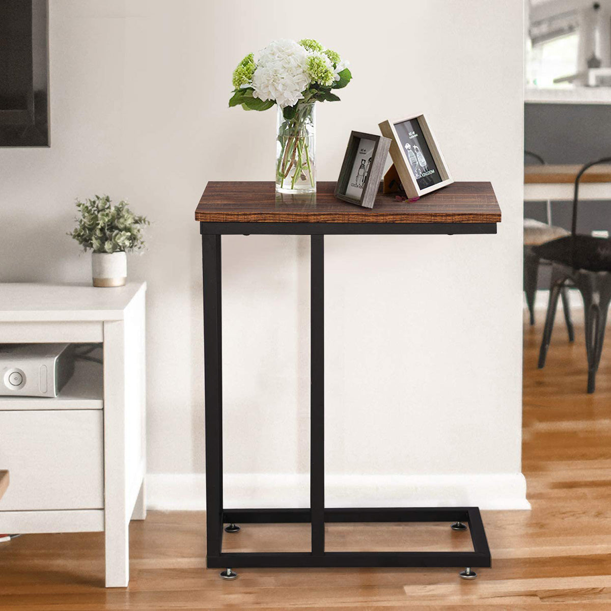 C-Shaped Sofa Side Table with Wooden Top for Office Lounge Use