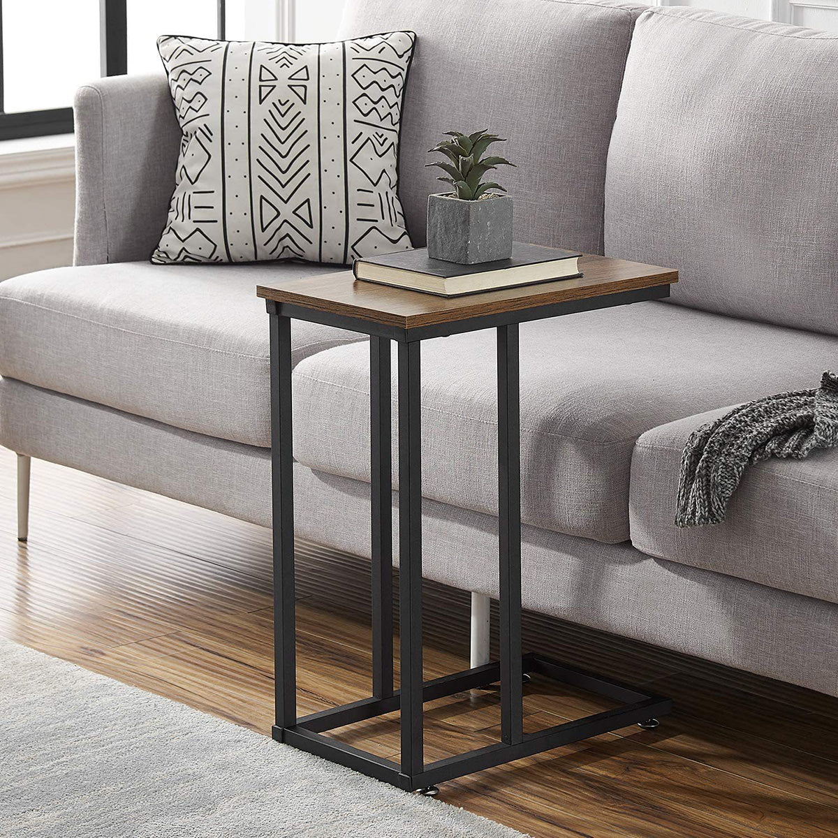 C-Shaped Sofa Side Table with Wooden Top for Office Lounge Use