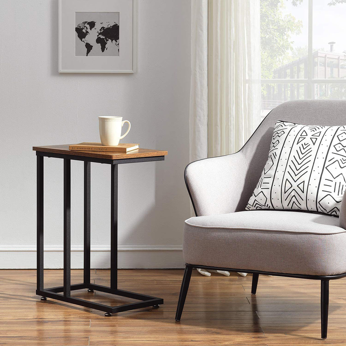 C-Shaped Sofa Side Table with Wooden Top for Office Lounge Use