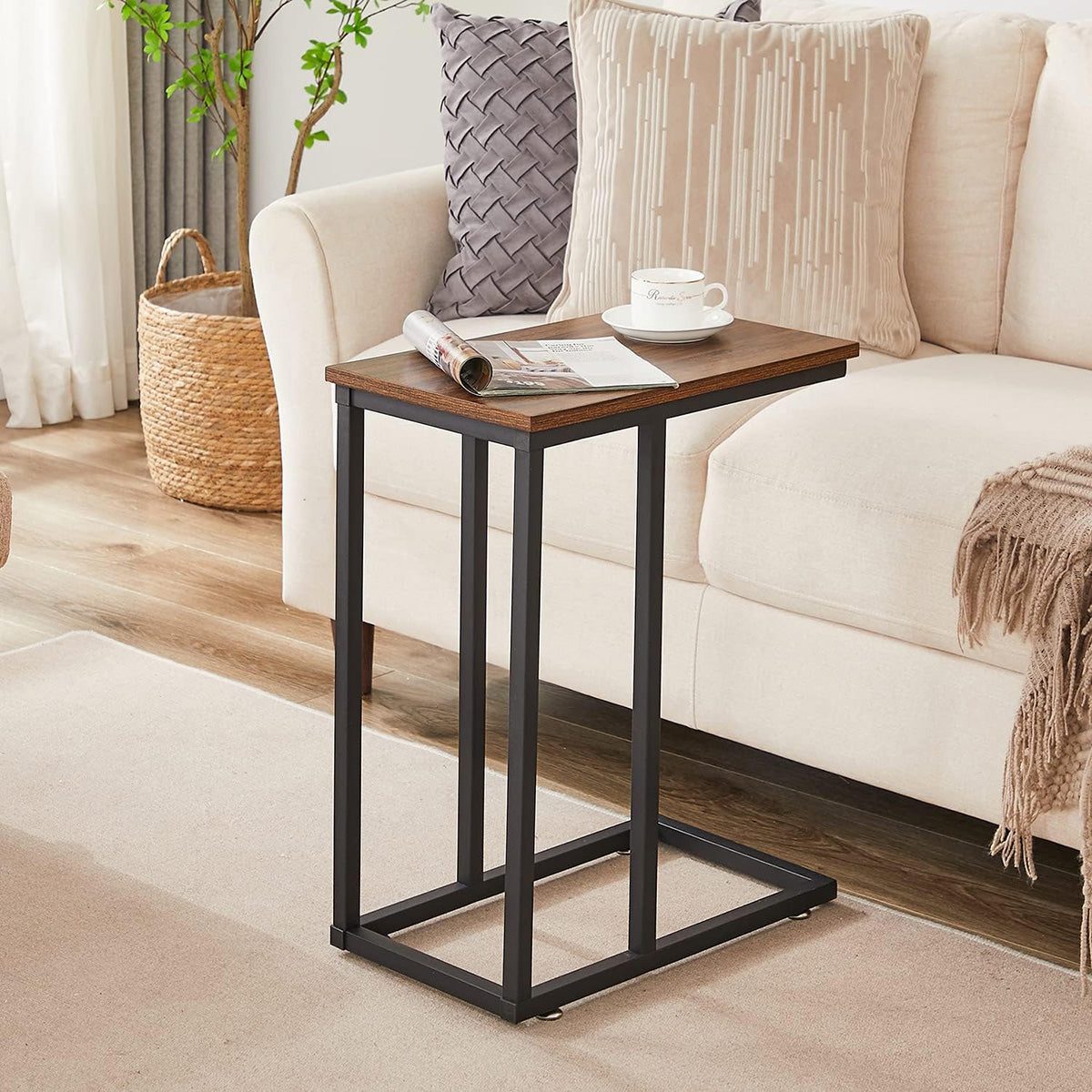 C-Shaped Sofa Side Table with Wooden Top for Office Lounge Use