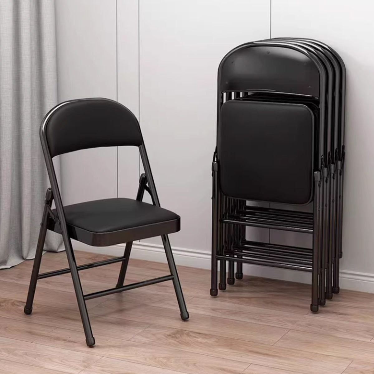 2 Pcs Folding Chairs with PU Leather Seat