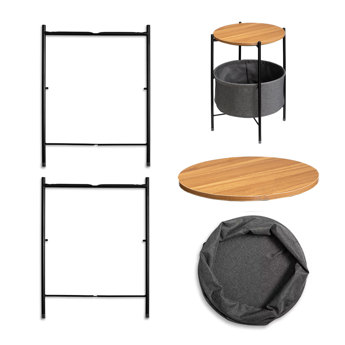 Round Side Table with Storage Basket for Breakroom and Living Room