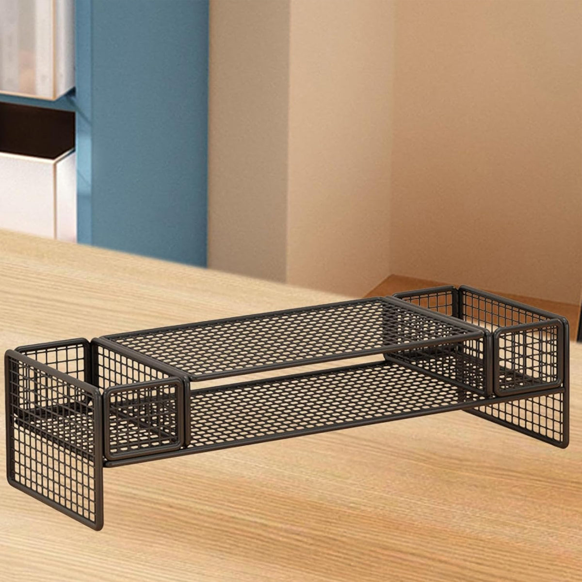 Monitor and Laptop Riser with Ventilated Black Metal Shelf