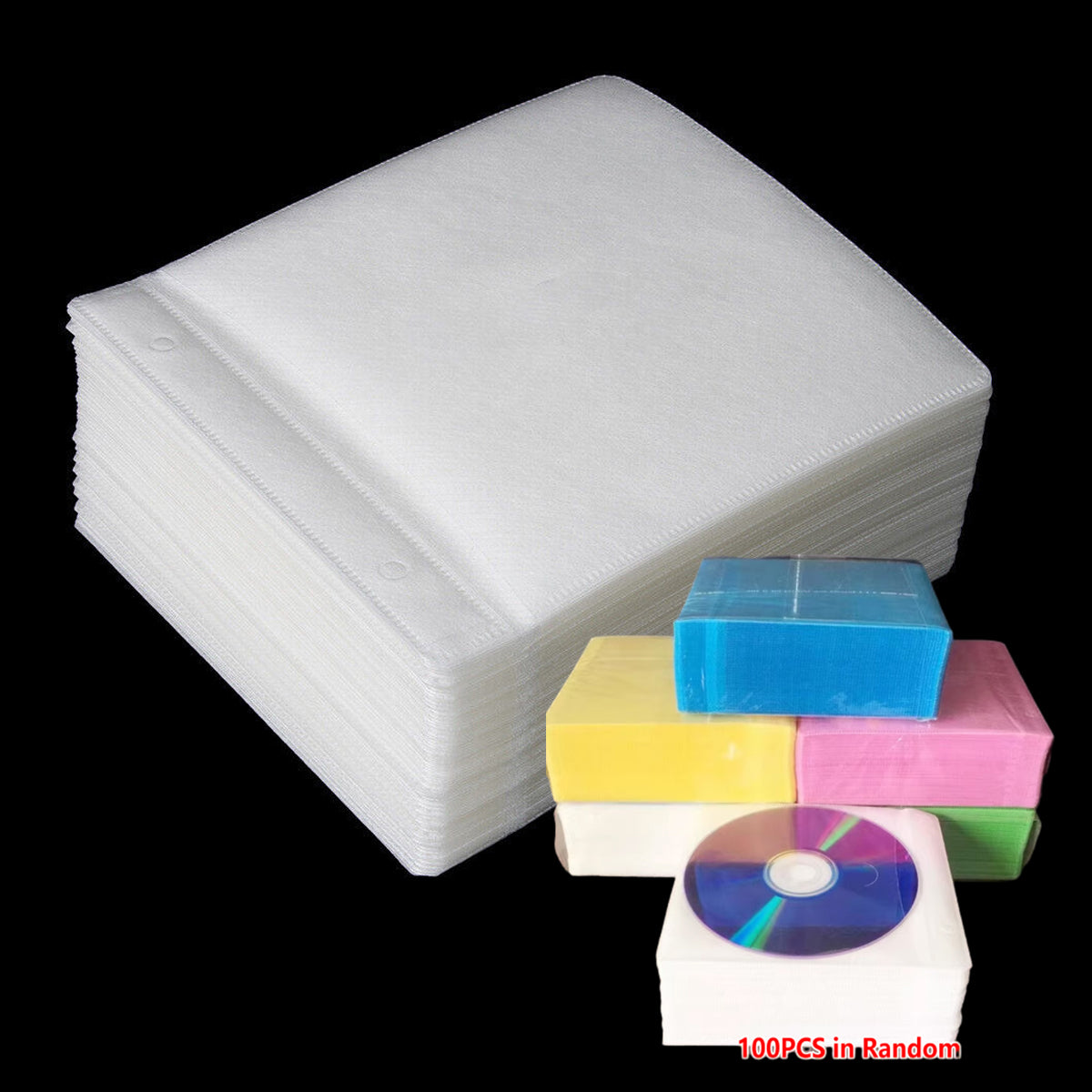 100 Pcs CD DVD Double Sided Plastic Sleeves Storage