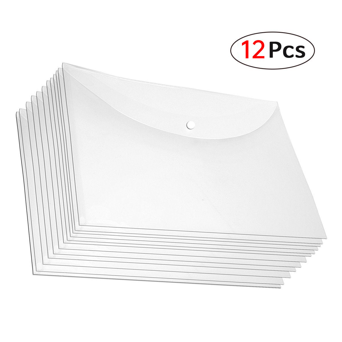 12 Pcs A4 Plastic File Bags with Button Closure Clear