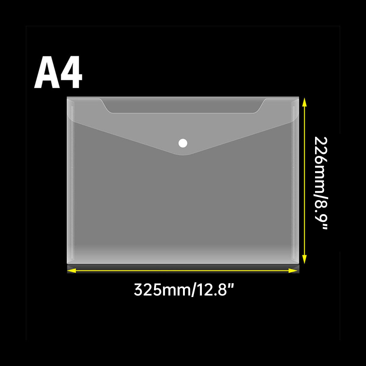 12 Pcs A4 Plastic File Bags with Button Closure Clear