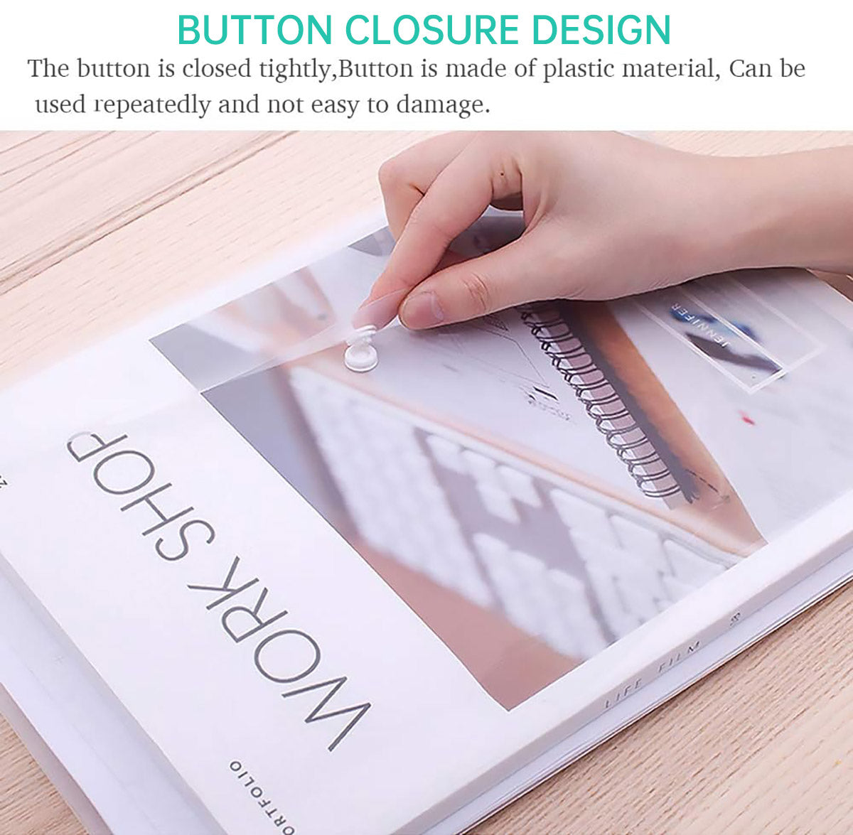 12 Pcs A4 Plastic File Bags with Button Closure Clear