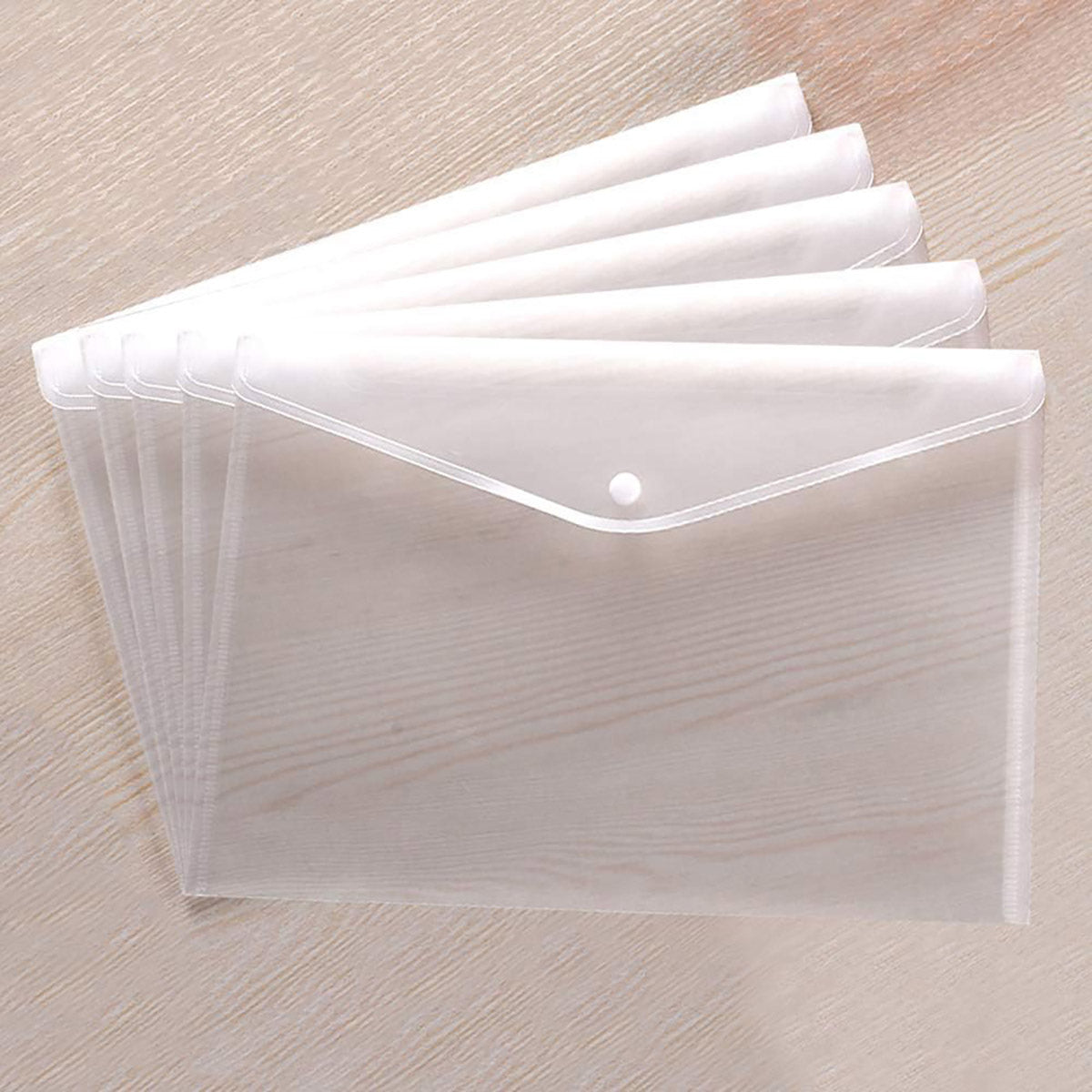 12 Pcs A4 Plastic File Bags with Button Closure Clear