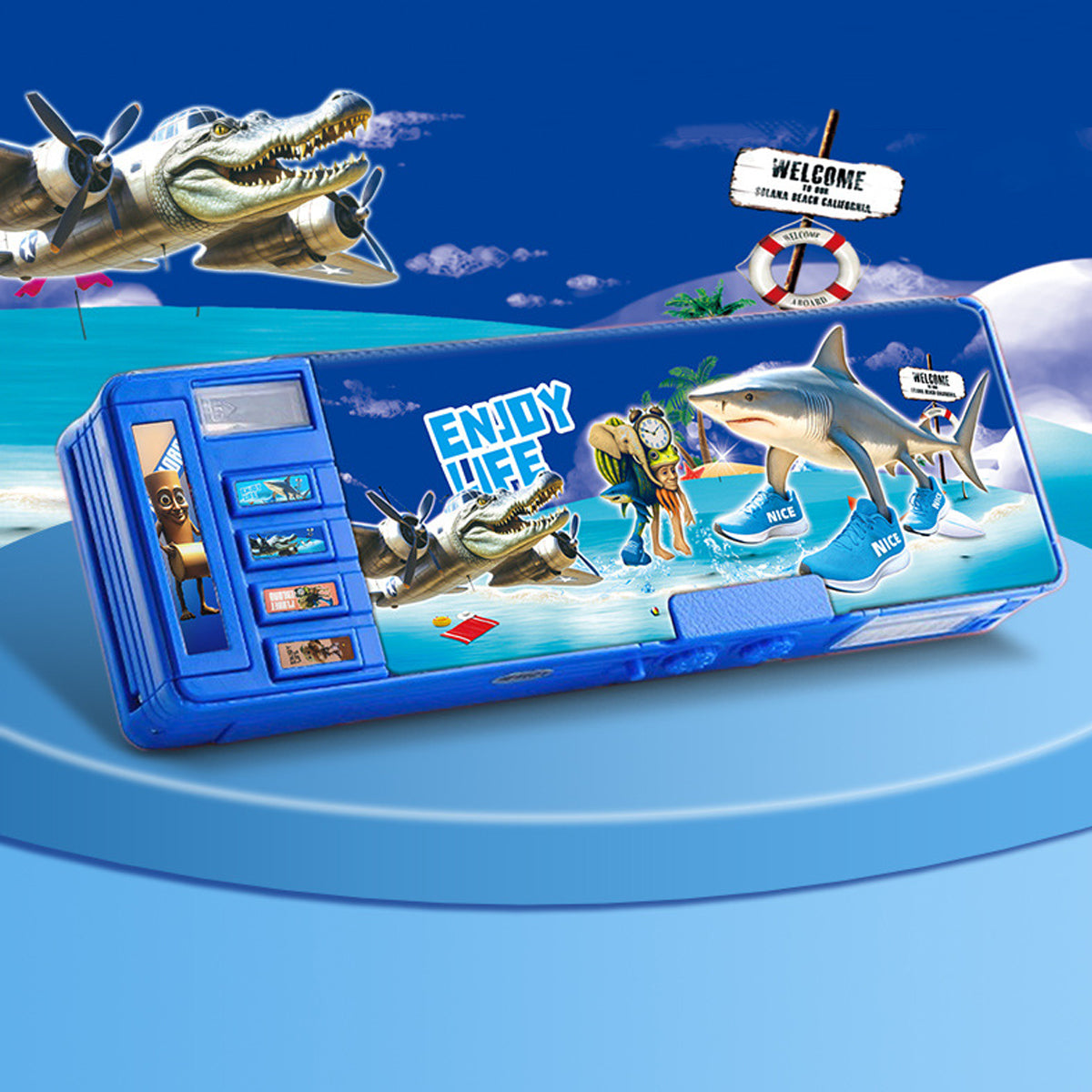 Astronaut Stationery Case PVC Blue with Zipper Compartments