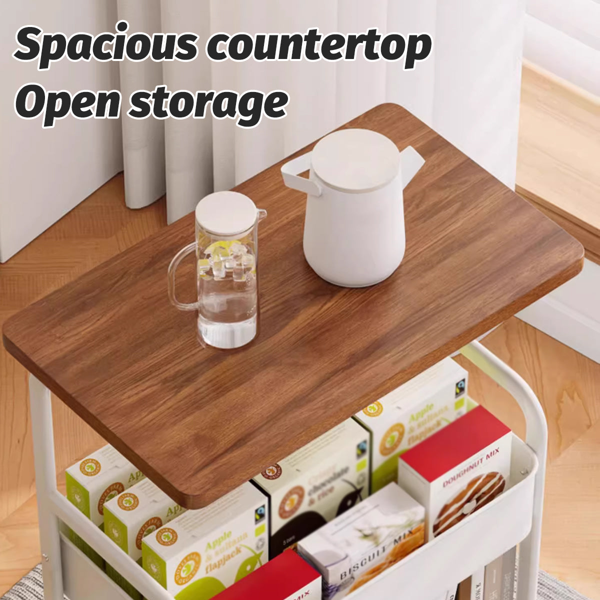 Multi Layer Coffee Table with Rolling Wheels Storage Rack