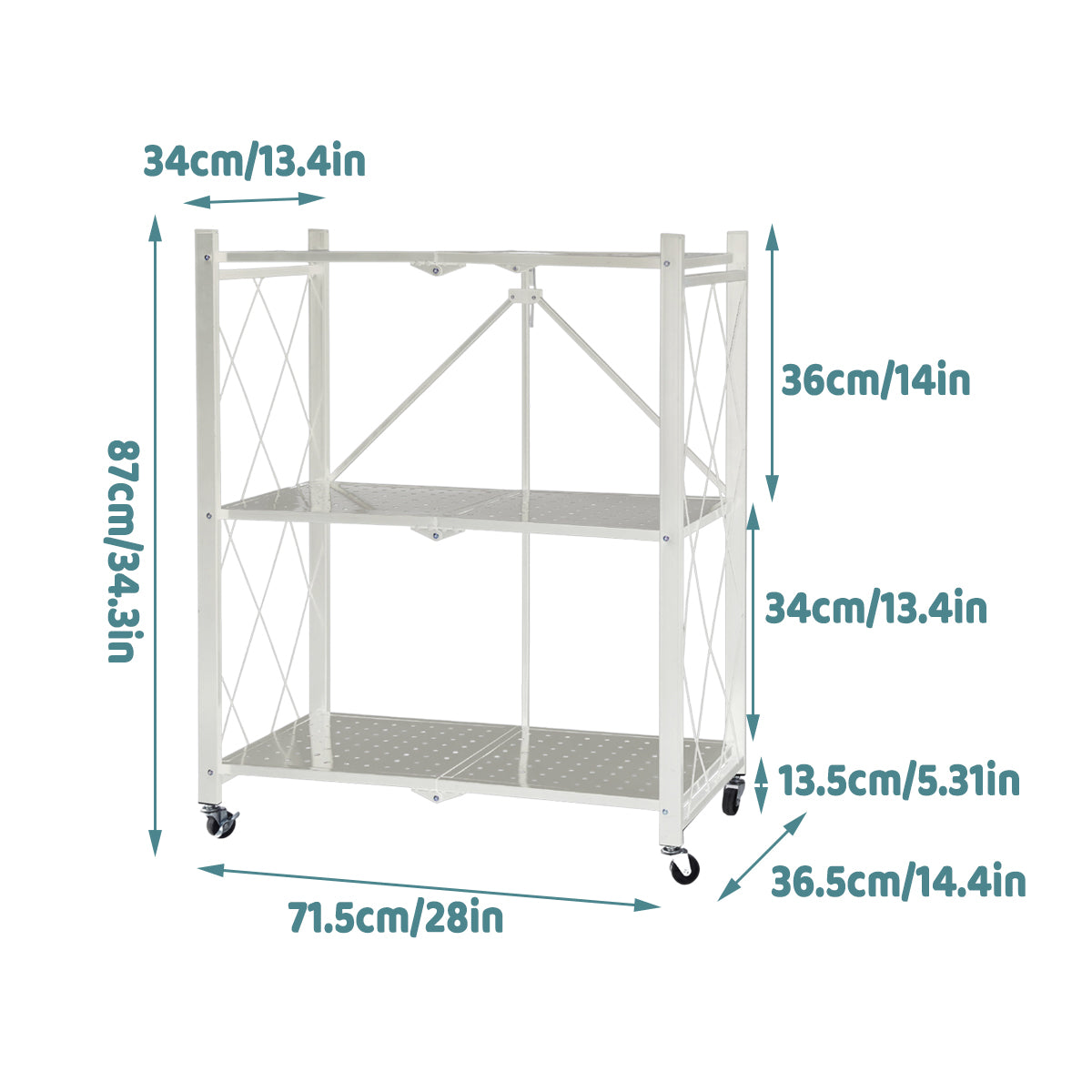 Metal Foldable Multi Layer Storage Rack with Rotating Wheels