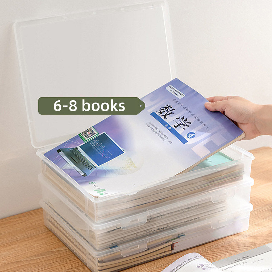 Transparent A4 Plastic File Storage Box Flip Lid Stackable
