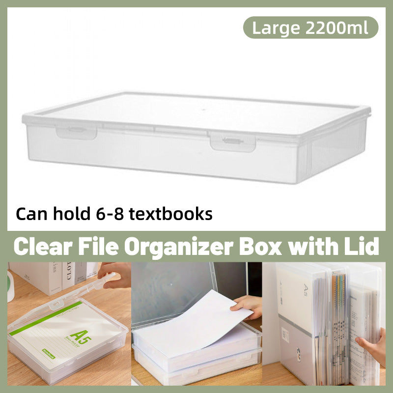 Transparent A4 Plastic File Storage Box Flip Lid Stackable