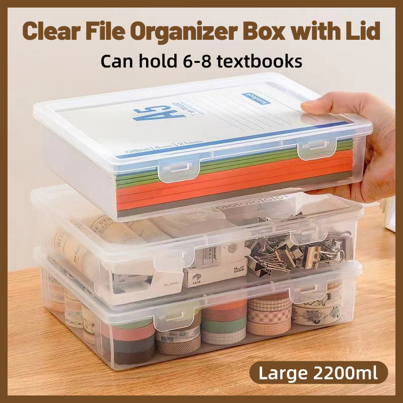 Transparent A4 Plastic File Storage Box Flip Lid Stackable