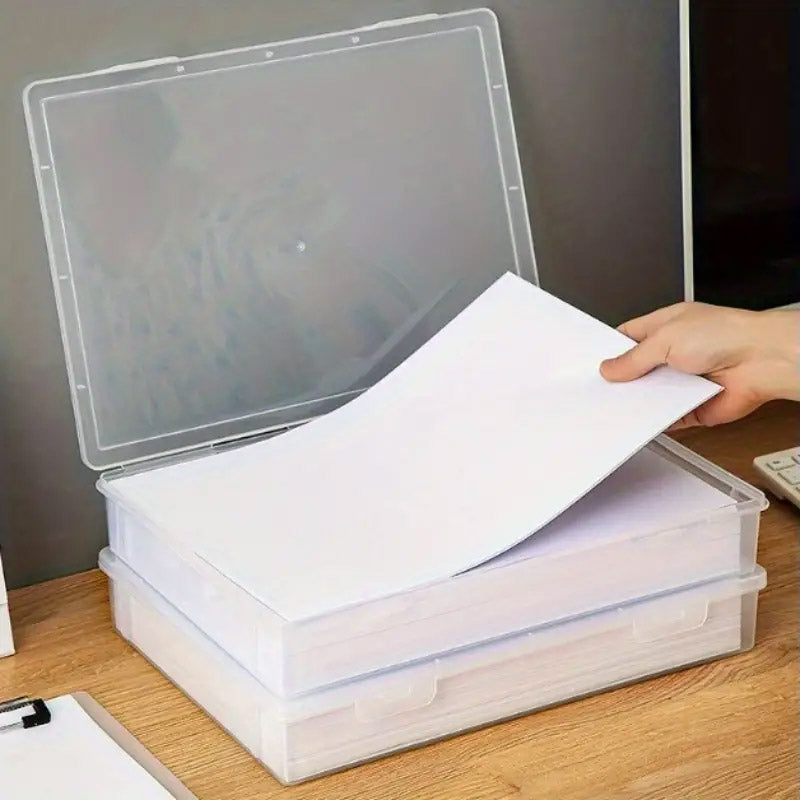 Transparent A4 Plastic File Storage Box Flip Lid Stackable