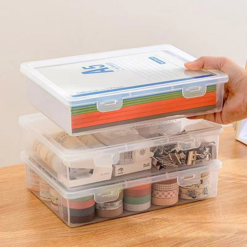 Transparent A4 Plastic File Storage Box Flip Lid Stackable