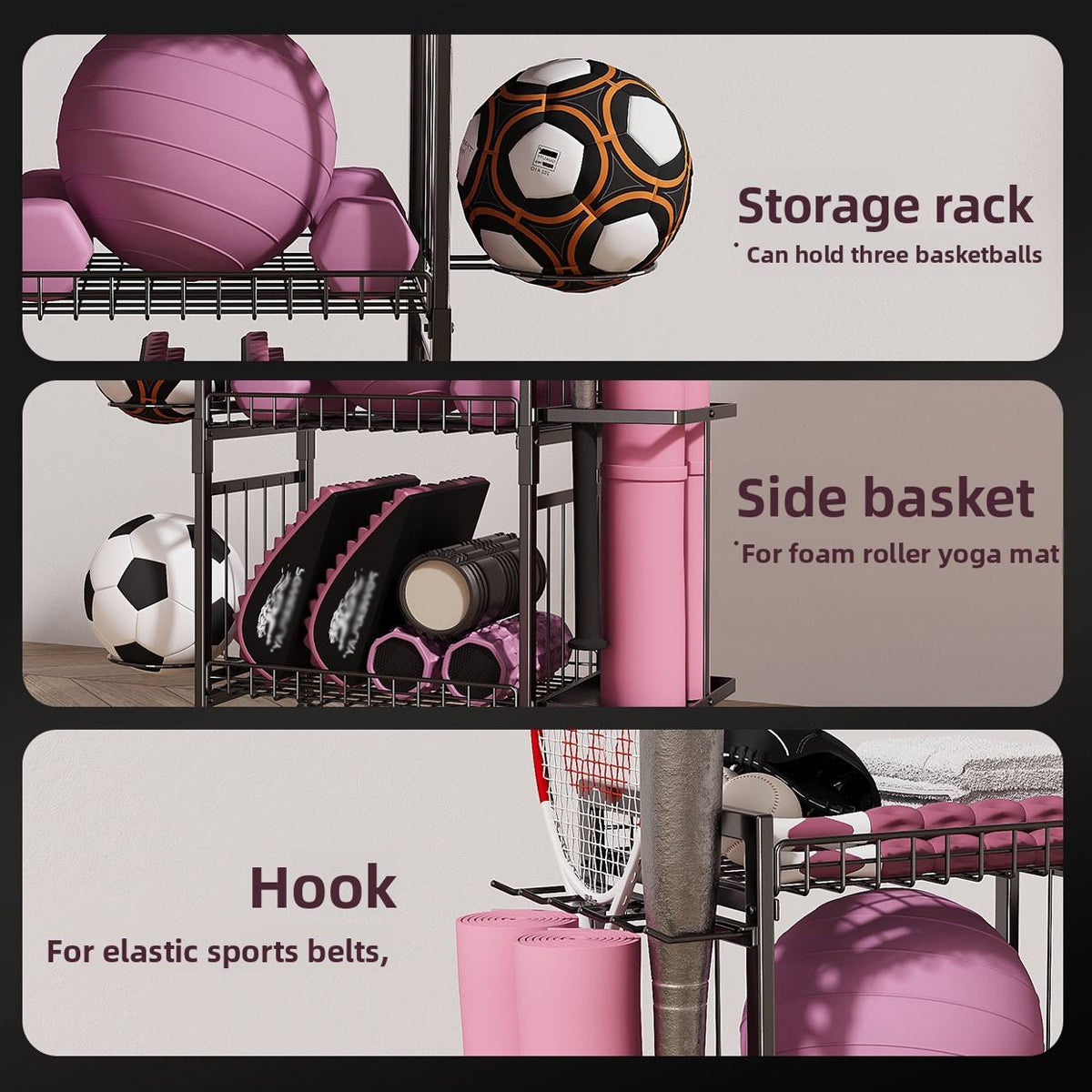 Sports Equipment Storage Rack on Wheels