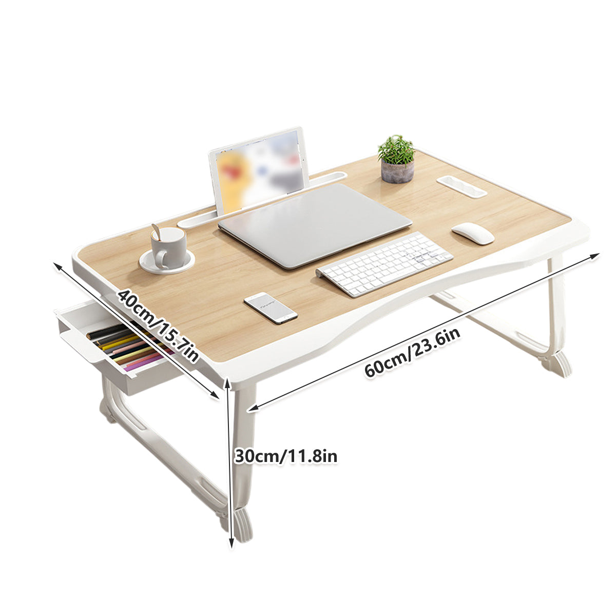 Folding Bed Desk Small Computer Table with Drawer for Study and Bedroom