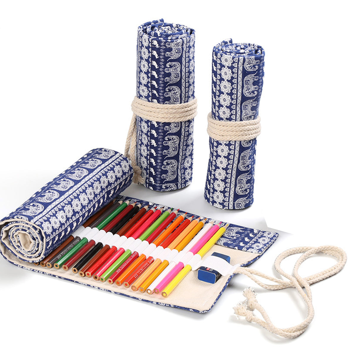 Canvas Roll Pencil Case 48/72 Holes with Drawstring Tie