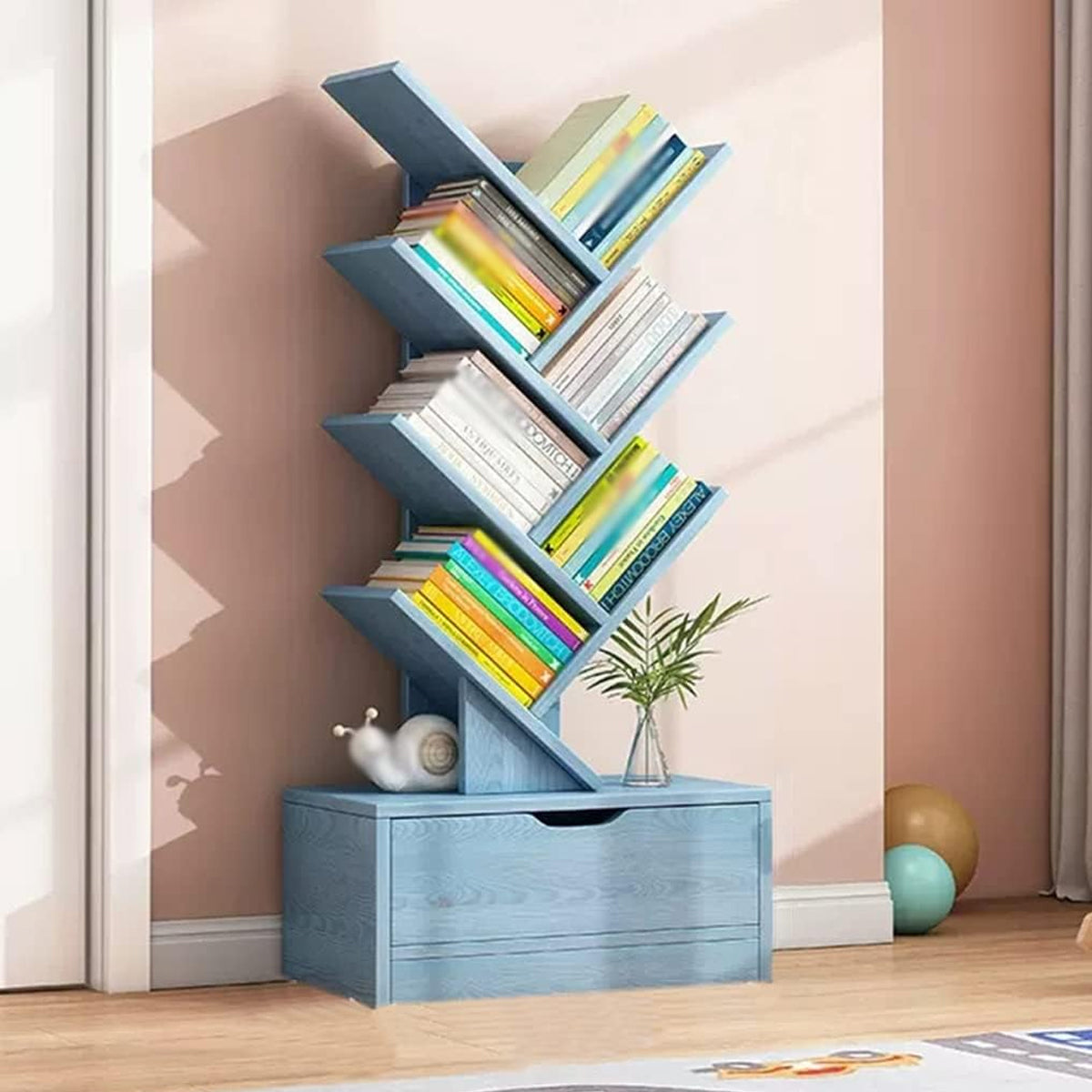 Multi Tier Wooden Bookshelf with Drawer for Home Office