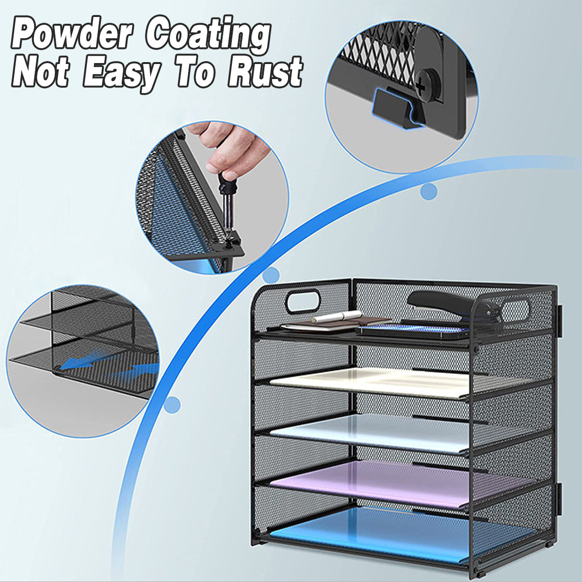 5-Tier Mesh Desk File Organizer with Handles Document Storage Rack