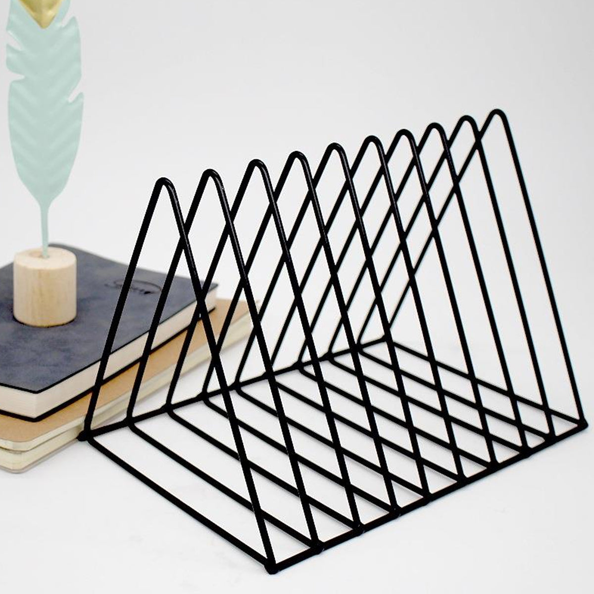Iron Art Triangular Book Stand Desktop Bookshelf Organizer