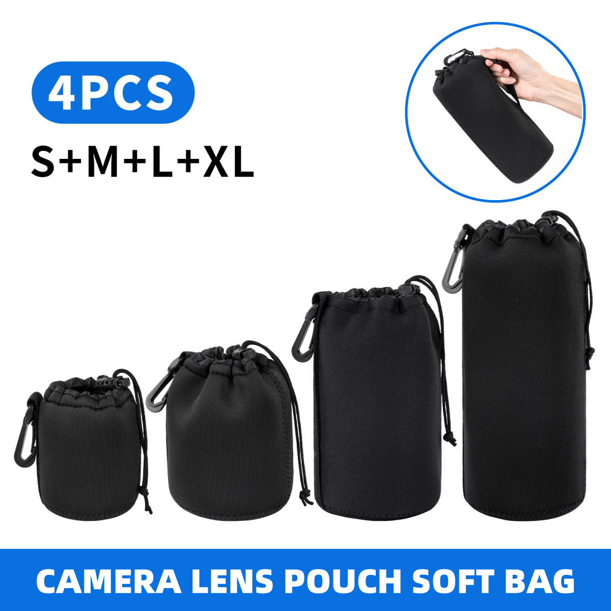 4 Pcs DSLR Camera Lens Pouch Protective Soft Cover